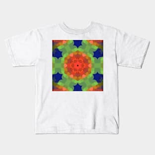 Retro Mandala Flower Orange Green and Blue Kids T-Shirt